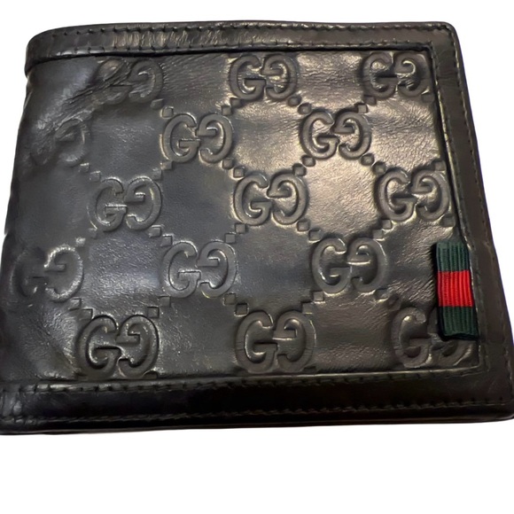 Authentic Gucci Black Leather Guccissima Web Bifold Wallet - Picture 1 of 11